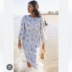 Dainty Jewells Blue and White Floral Long Sleeve Dress